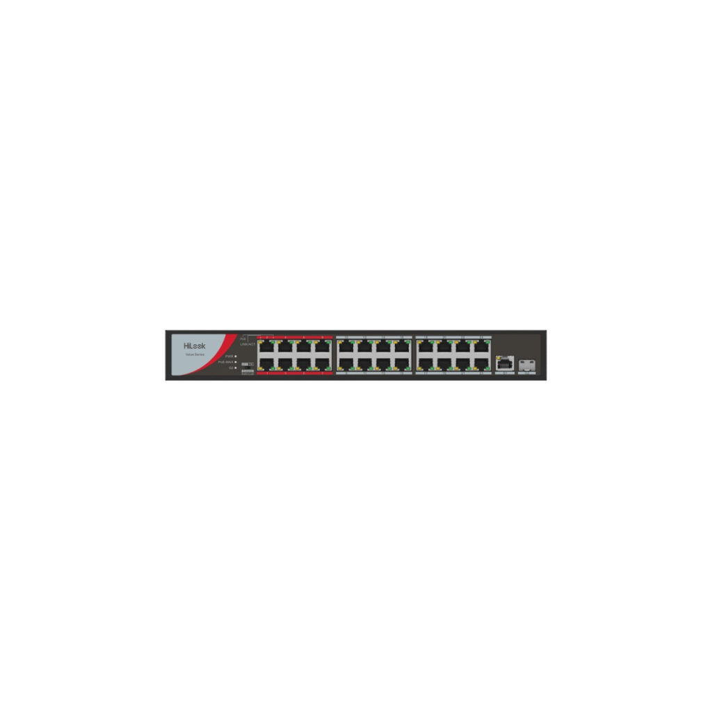 HILOOK NS-0326P-230(B), 26Port, Megabit, 24 Port PoE, 230W, +1 Port GigaBit, +1 Port GigaBit SFP, Long Range 250Metre, Yönetilemez, Masaüstü Switch