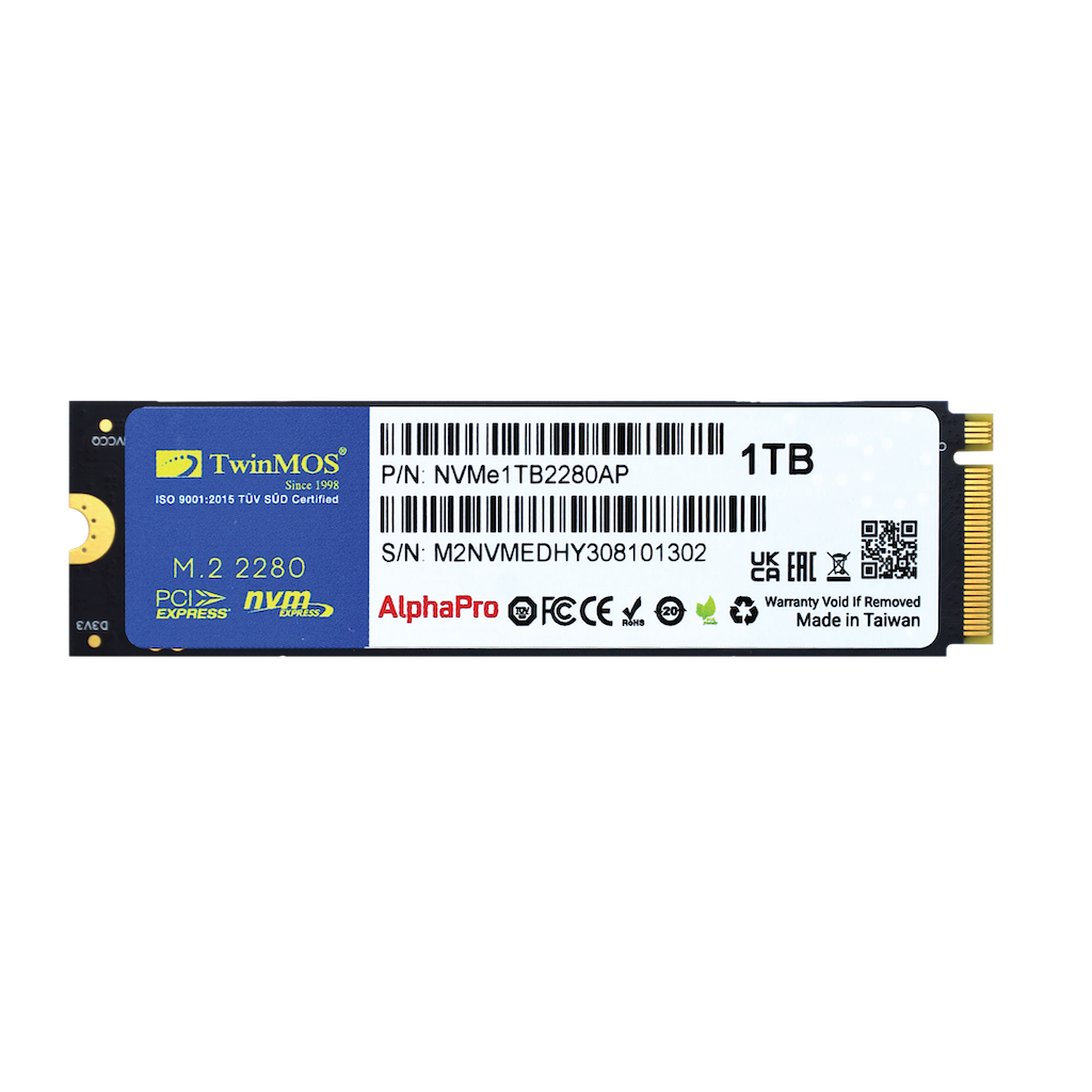 TwinMOS NVMe1TB2280AP, AlphaPro, 1TB, 3600-3250Mb/s, Gen3, NVMe PCIe M.2 2280, SSD, TLC, 3DNAND