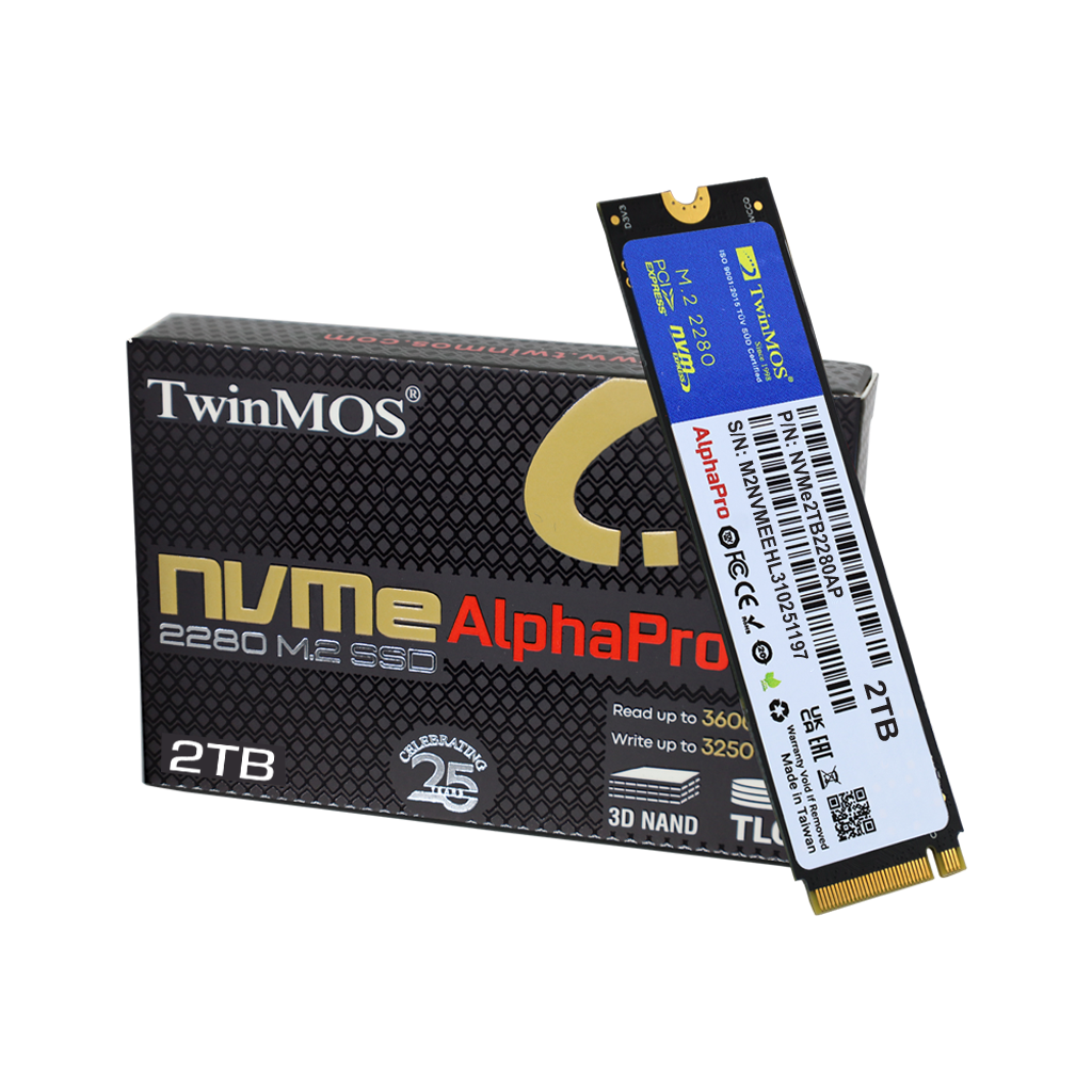 TwinMOS NVMe2TB2280AP, AlphaPro, 2TB, 3600-3250Mb/s, Gen3, NVMe PCIe M.2 2280, SSD, TLC, 3DNAND