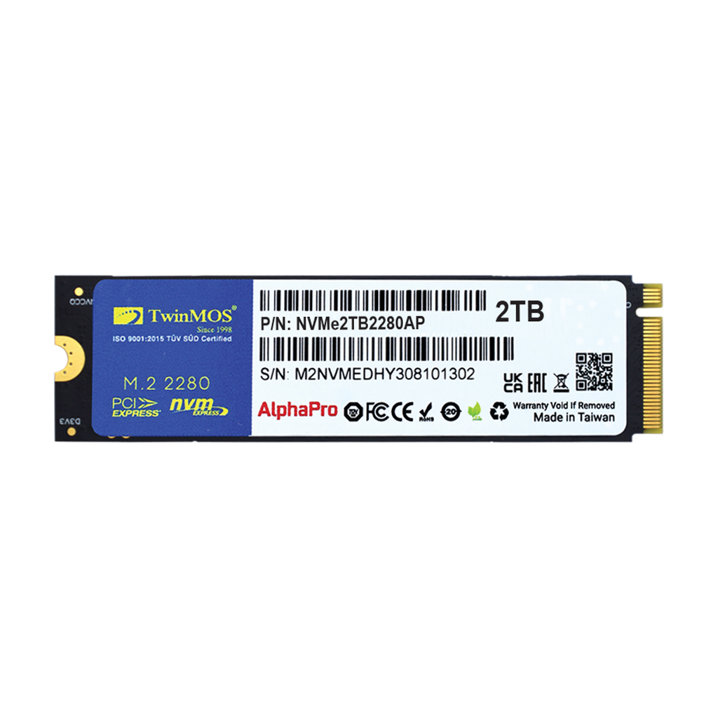 TwinMOS NVMe2TB2280AP, AlphaPro, 2TB, 3600-3250Mb/s, Gen3, NVMe PCIe M.2 2280, SSD, TLC, 3DNAND