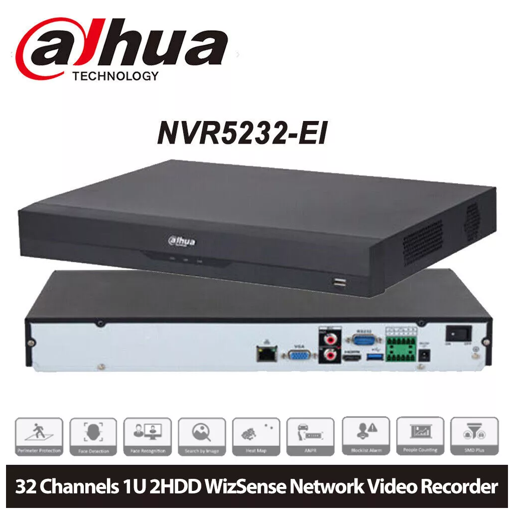 DAHUA  NVR5232-EI, 32Kanal, 12Mpix, H265+, 2 HDD Desteği, 1080P Kayıt, 320Mbps Bant Genişliği, NVR