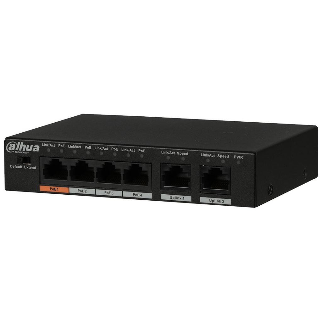 DAHUA PFS3006-4ET-60-V2, 6 Port, Megabit, 4 Port PoE, 60W, Yönetilemez, Masaüstü Switch