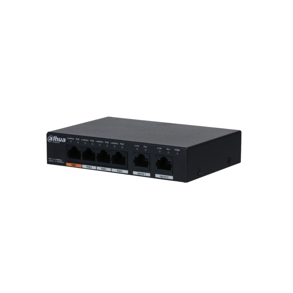 DAHUA PFS3006-4GT-60-V2, 6 Port, Gigabit, 4 Port PoE, 60W, Yönetilemez, Masaüstü Switch