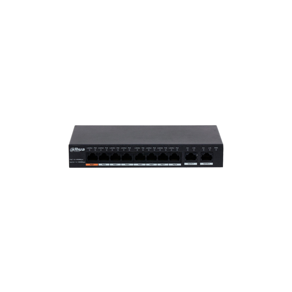 DAHUA PFS3010-8GT-96 8 Port, GigaBit, 8 Port PoE, 96W, +2 Port GigaBit Uplink, Yönetilemez, Masaüstü Switch