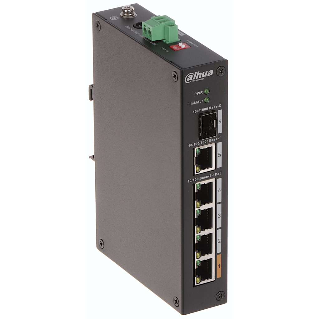 DAHUA PFS3106-4ET-60-V2,  6 Port, 4 Port Megabit PoE 60W, 1 Port Gigabit, 1 Port Gigabit SFP, Yönetilemez Masaüstü Switch