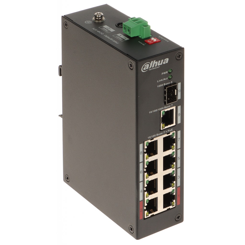 DAHUA PFS3110-8ET-96-V2, 10 Port,   8 Port Megabit PoE 96W, 1 Port Gigabit, 1 Port Gigabit SFP, Yönetilemez, Masaüstü Switch