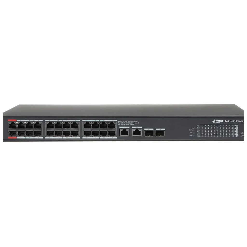 DAHUA PFS3228-24GT-360, 24 Port, GigaBit, 24 Port PoE, 360W, +2 Port Combo SFP, +2 Port GigaBit Uplink, Rack Mount Switch