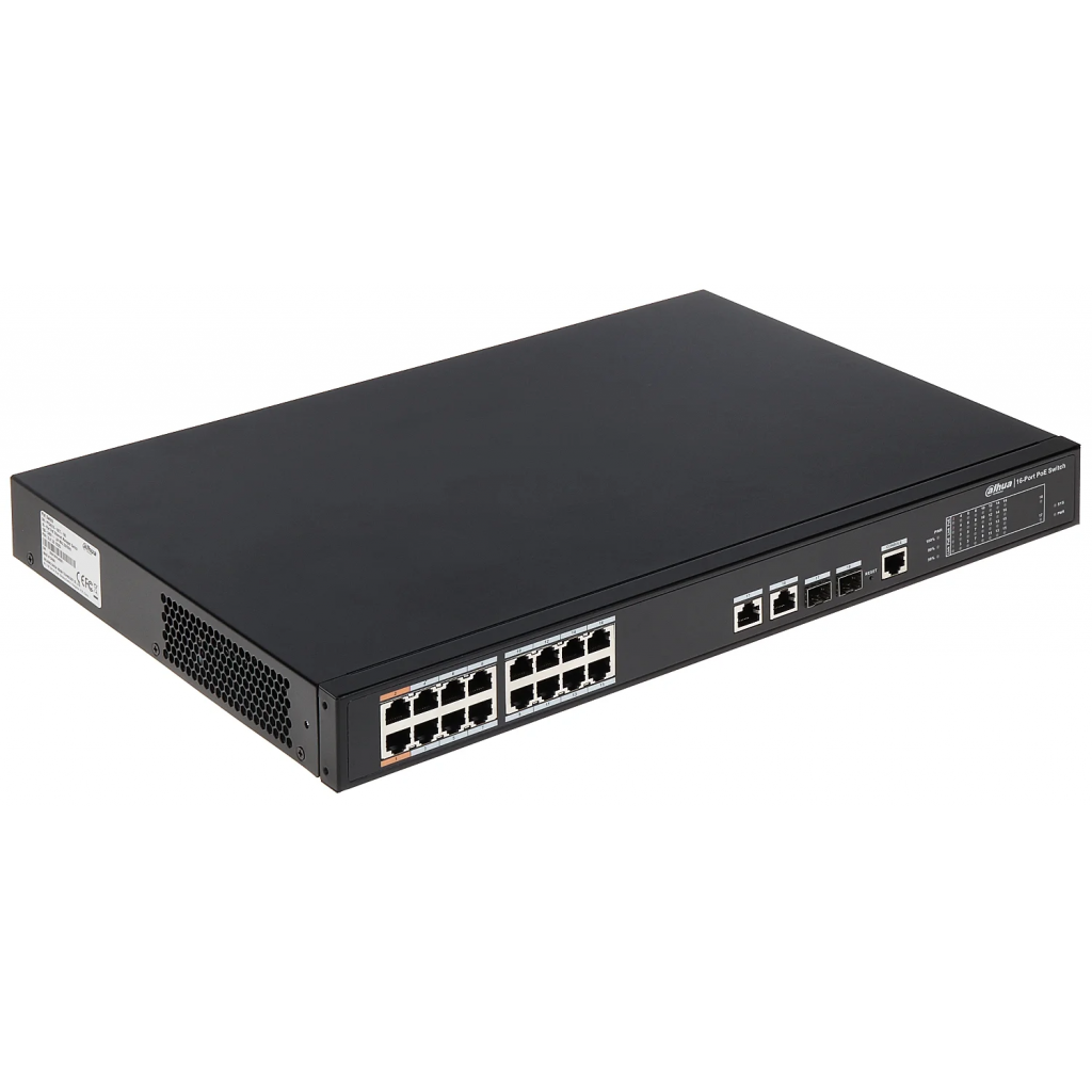 DAHUA PFS4218-16ET-240-V2, 16 Port, MegaBit, 16 Port PoE, 240W, +2 Port Combo SFP, +2 Port GigaBit Uplink, Yönetilebilir, Rack Mount  Switch