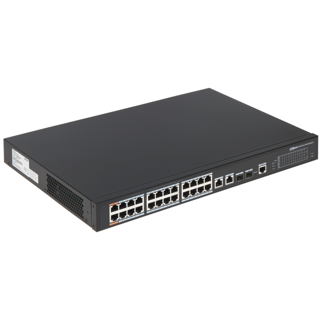 DAHUA PFS4226-24ET-240-V3, 24 Port, MegaBit, 24 Port PoE, 240W, +2 Port Combo SFP, +2 Port GigaBit Uplink, Yönetilebilir, Rack Mount Switch