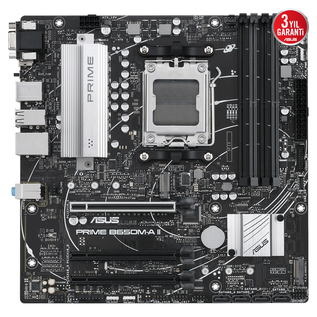 ASUS PRIME B650M-A II CSM, 4xDDR5, 2x M.2, D-SUB, HDMI, DP, AMD Ryzen 7000 Serisi, AM5 Soket Anakart