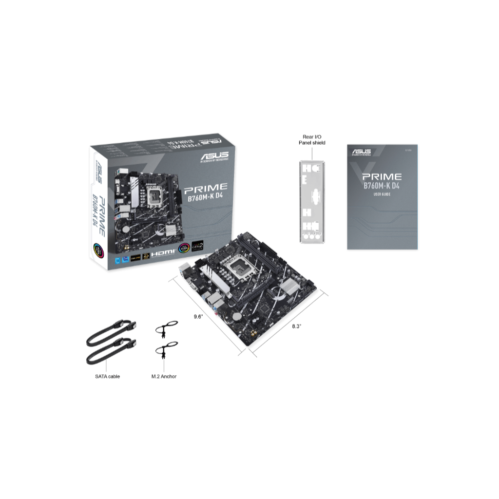 ASUS PRIME B760M-K D4, 2xDDR4, 2x M.2, D-SUB, HDMI, 12-13.Nesil, LGA1700 Soket, Anakart