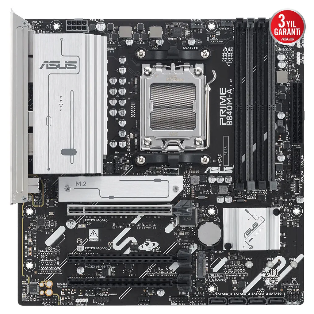 ASUS PRIME B840M-A-CSM, 4xDDR5, 3x M.2, HDMI, 2x DP, Type-C, AMD Ryzen 9000 Serisi, AM5 Soket Anakart