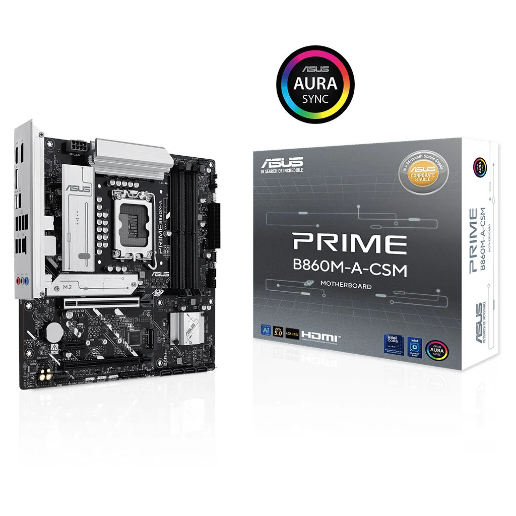 ASUS PRIME B860M-A-CSM, 8666MHz, 4xDDR5 2xM.2, HDMI, 2xDP, Type-C, Intel Core Ultra CPU(Seri 2), LGA1851 Soket Anakart