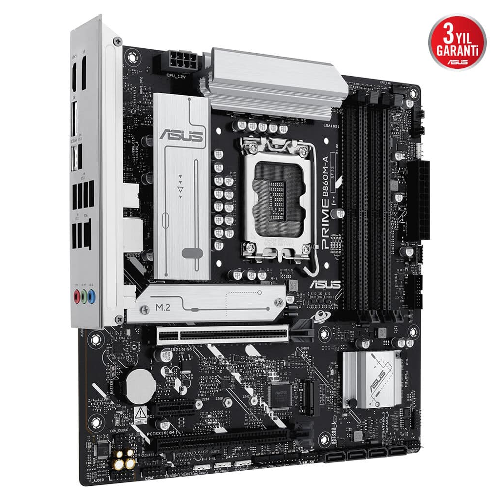 ASUS PRIME B860M-A-CSM, 8666MHz, 4xDDR5 2xM.2, HDMI, 2xDP, Type-C, Intel Core Ultra CPU(Seri 2), LGA1851 Soket Anakart