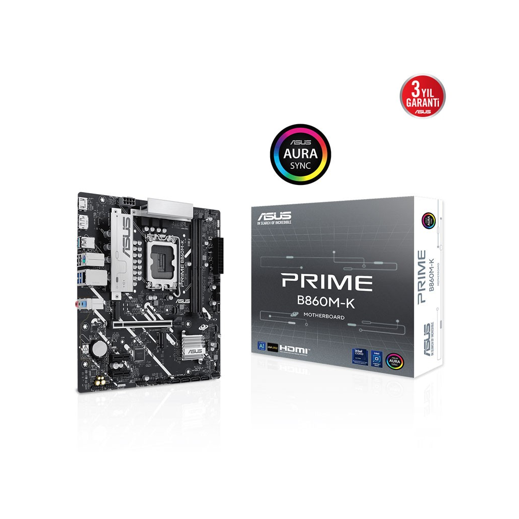 ASUS PRIME B860M-K, 8800MHz, 2xDDR5 2xM.2, HDMI, DP, Intel Core Ultra CPU(Seri 2), LGA1851 Soket Anakart