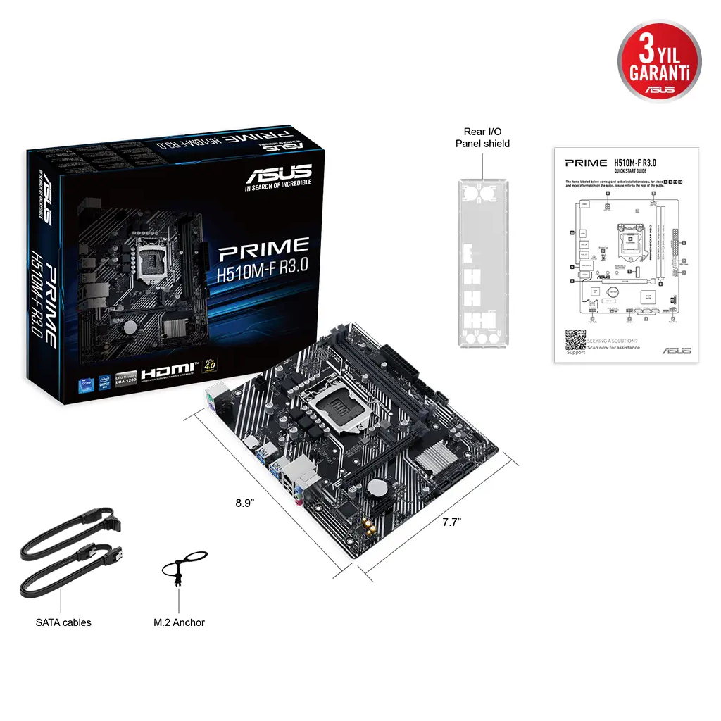 ASUS PRIME H510M-F R3.0, 2xDDR4, M.2, HDMI, 10-11.Nesil, LGA1200 Soket, Anakart