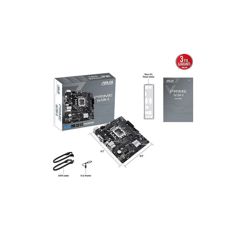 ASUS PRIME H610M-D, 2xDDR5, M.2, D-SUB, HDMI, RS232 Port, 12-13.Nesil, LGA1700 Soket, Anakart