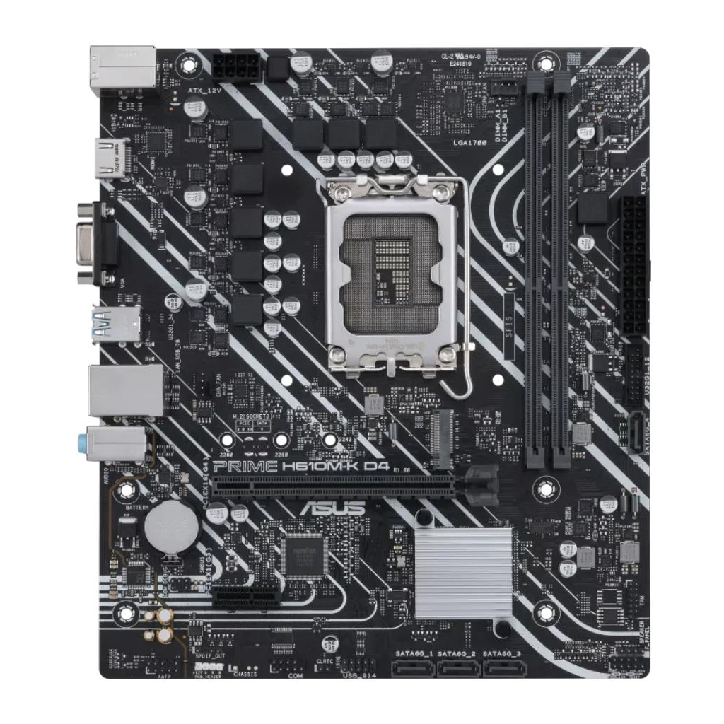 ASUS PRIME H610M-K D4 ARGB, 2xDDR4, M.2, HDMI, 12-13.14.Nesil, LGA1700 Soket, Anakart