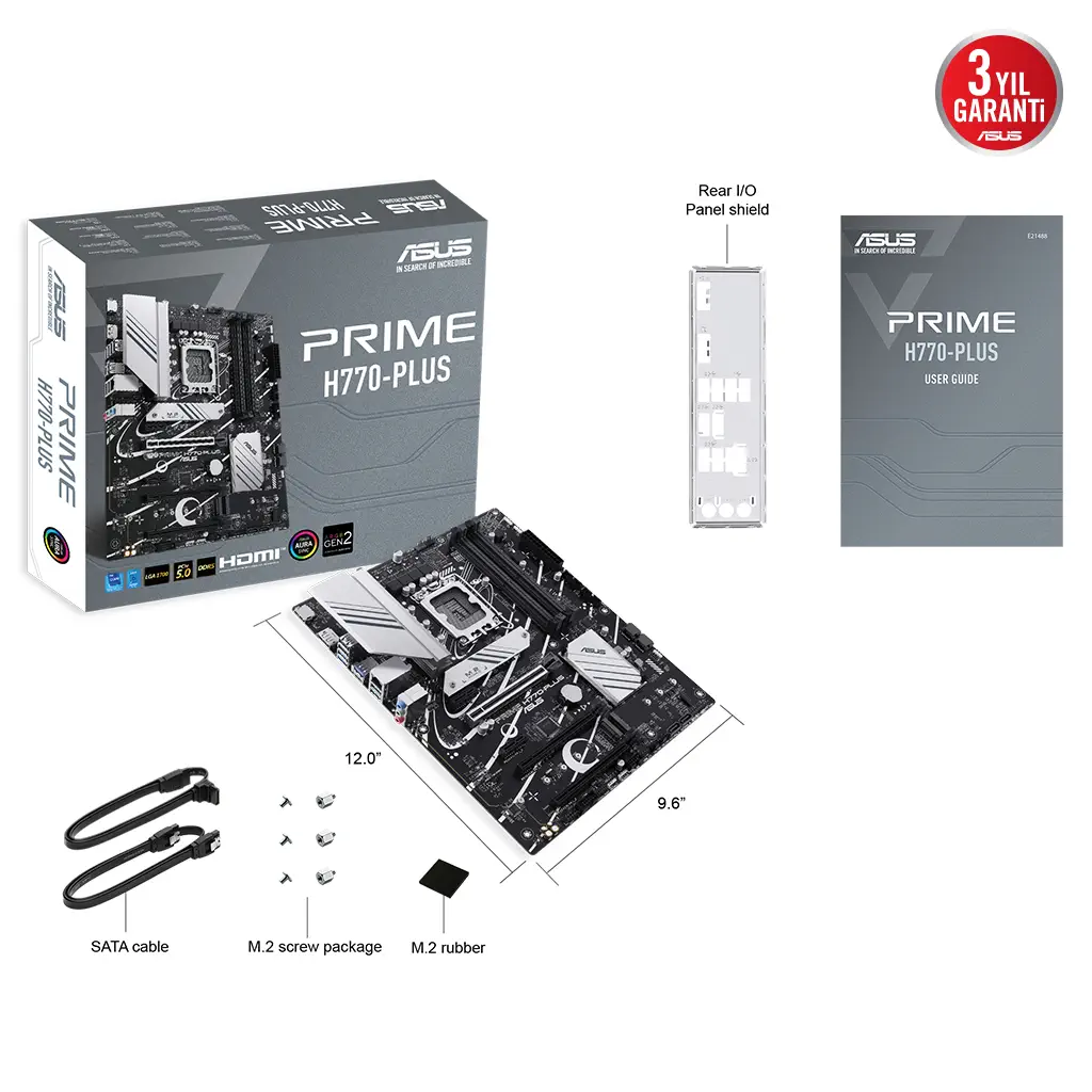 ASUS PRIME H770-PLUS, 4xDDR5, 3x M.2, HDMI, DP, Type-C, 12-13.Nesil, LGA1700 Soket, Anakart