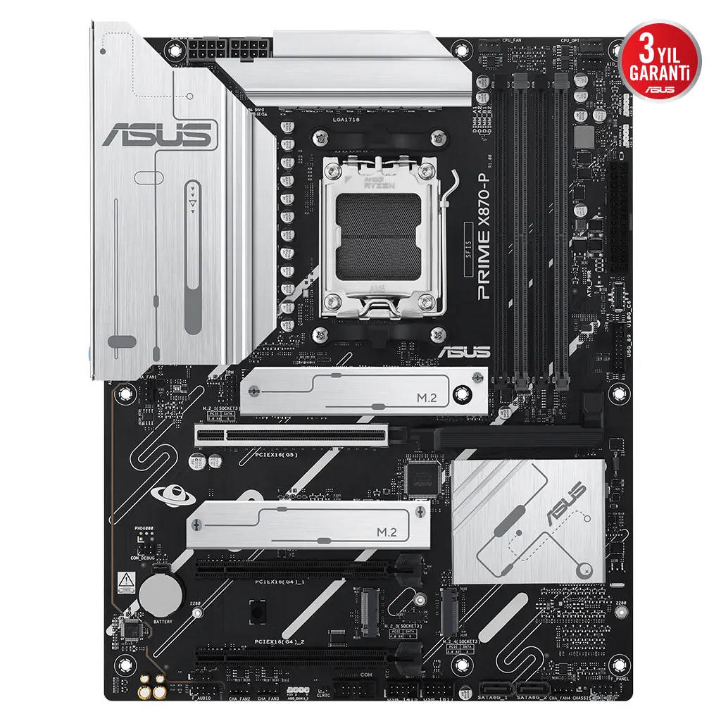 ASUS PRIME X870-P, 4xDDR5, 4xM.2, HDMI, DP, Type-C, AMD Ryzen 9000-8000 ve 7000 Serisi, AM5 Soket Anakart