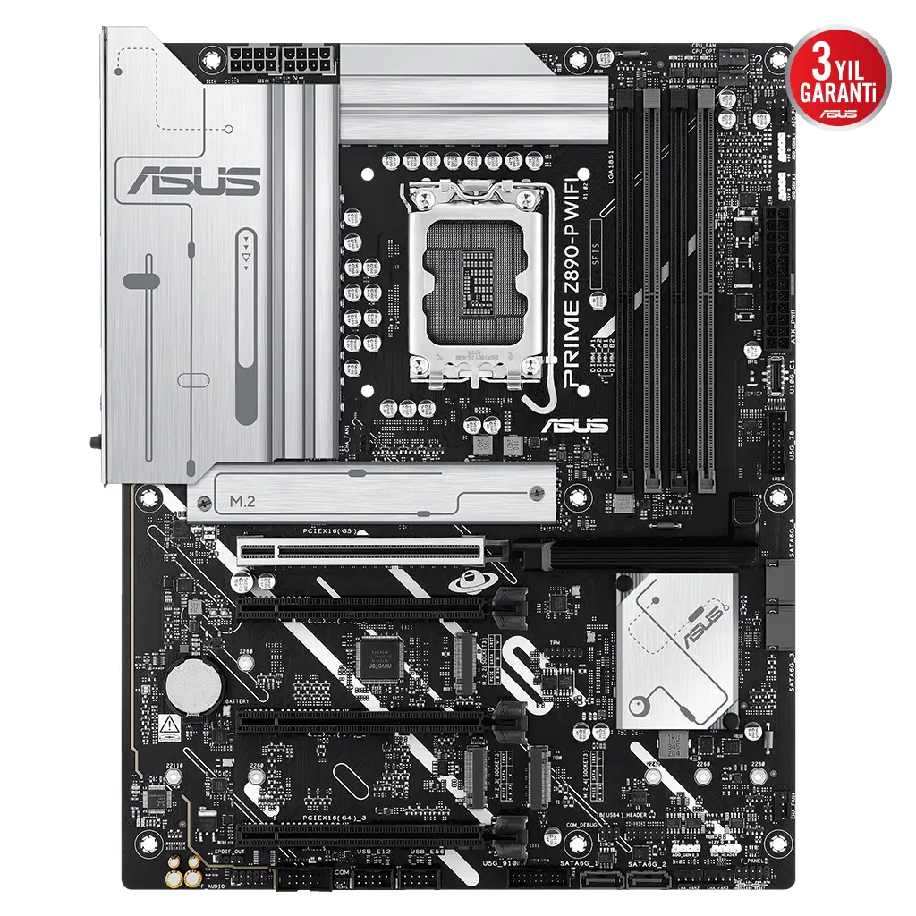 ASUS PRIME Z890-P WIFI, 7600MHz, 4xDDR5 4x M.2, HDMI, DP, 1xThunderbolt, 4xType-C, Wi-Fi 7, Bluetooth 5.4, Intel Core Ultra CPU(Seri 2), LGA1851 Soket, Gaming Anakart