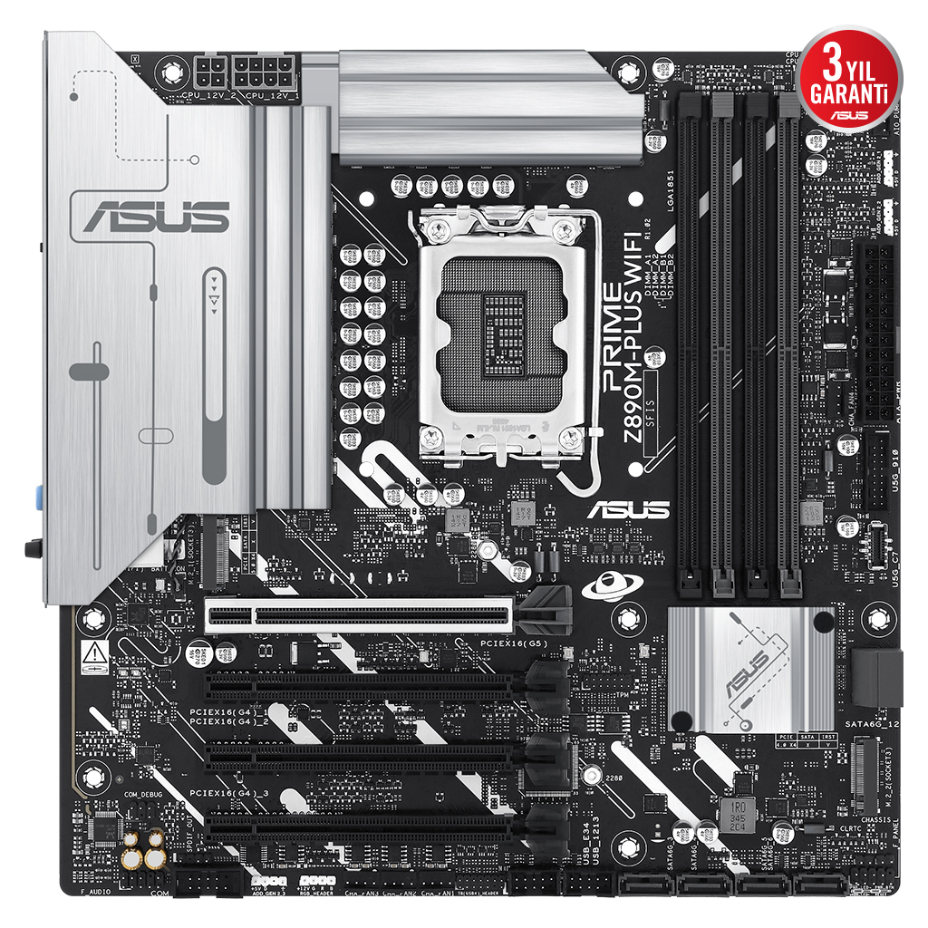 ASUS PRIME Z890M-PLUS WIFI, 7600MHz, 4xDDR5 3x M.2, HDMI, DP, Type-C, Wi-Fi 7, Bluetooth 5.4, Intel Core Ultra CPU(Seri 2), LGA1851 Soket, Gaming Anakart