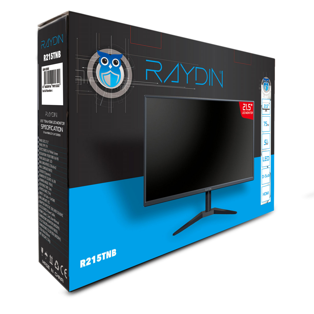 RAYDIN R215TNB 21,5&quot; 5ms, 75Hz, Full HD, D-Sub, HDMI, TN LED Monitör (Siyah)