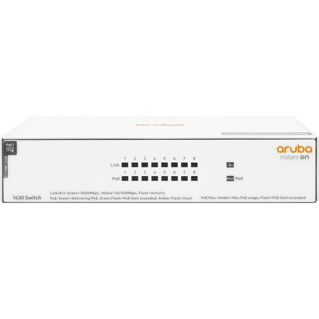 HP Aruba Instant On R8R46A 1430-8G, 8Port, GigaBit, 8Port Poe, Yönetilemez, Masaüstü Switch