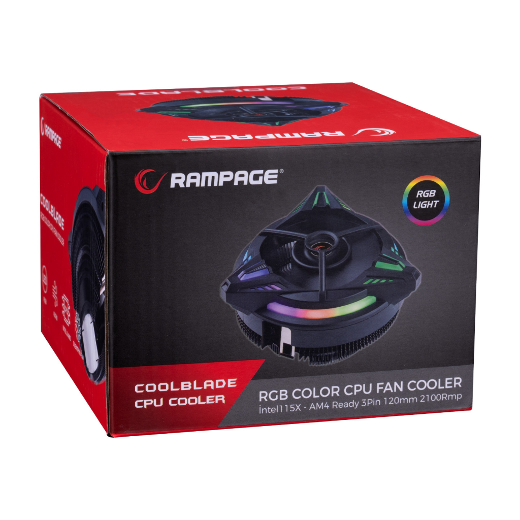 RAMPAGE COOLBLADE RM-C03, Rainbow, 12cm, RGB CPU  Hava Soğutma (AMD ve INTEL Tüm İşlemcilere Uyumlu)