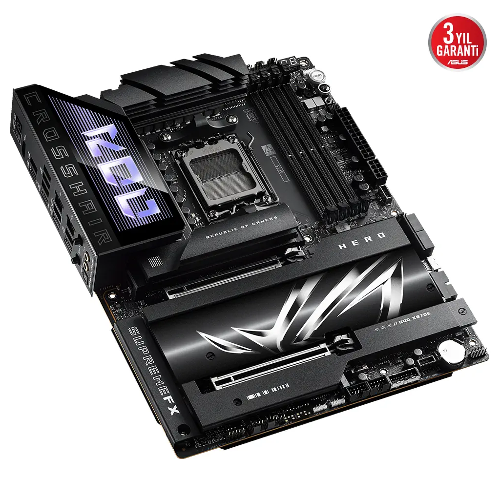 ASUS ROG CROSSHAIR X870E HERO, 4xDDR5, 5xM.2, HDMI, DP, Type-C, PCIe 5.0, 2xWi-Fi 7, Bluetooth v5.4, AMD Ryzen 9000-8000 ve 7000 Serisi, AM5 Soket Anakart