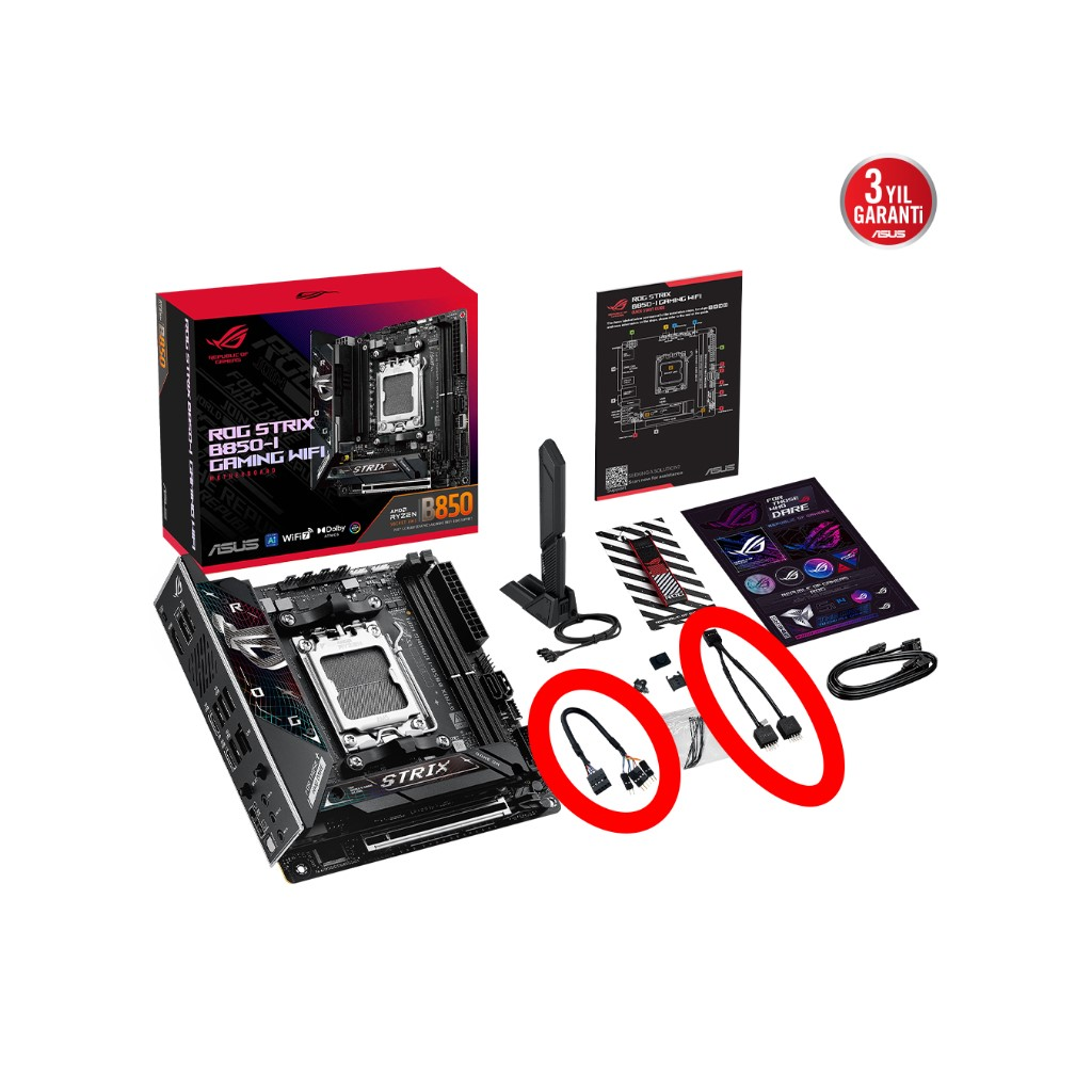 ASUS ROG STRIX B850-E GAMING WIFI, 4xDDR5, 5x M2, HDMI, DP, 2xType-C, Wi-Fi 7, Bluetooth v5.4, AMD Ryzen 9000 Serisi, AM5 Soket Anakart