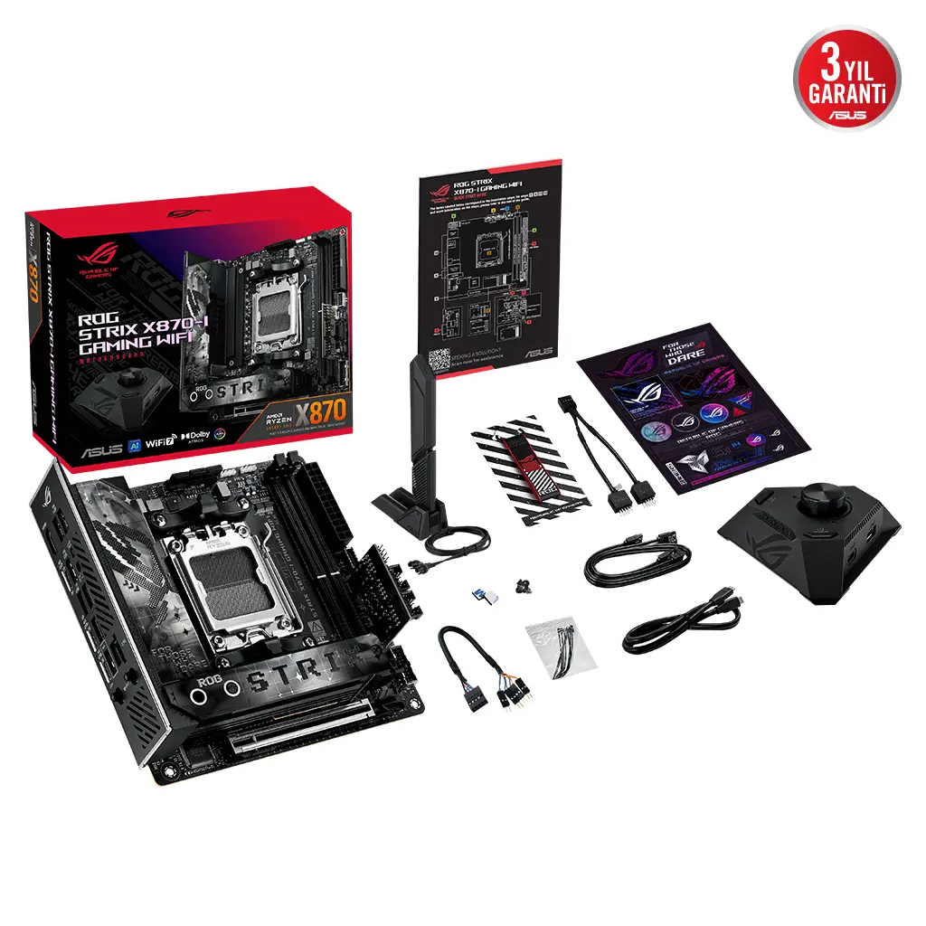 ASUS ROG STRIX X870-I GAMING WIFI, 2xDDR5, 2xM.2, HDMI, DP, Type-C, Wi-Fi 7, Bluetooth v5.4, Mini ITX, AMD Ryzen 9000-8000 ve 7000 Serisi, AM5 Soket Anakart