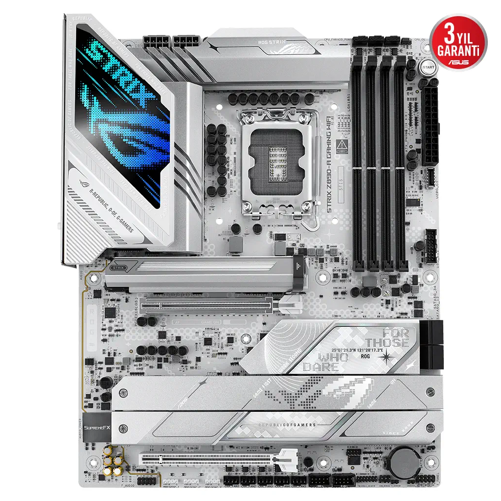 ASUS ROG STRIX Z890-A GAMING WIFI, 9066MHz OC, 4xDDR5, 5x M.2, HDMI, DP, 2xThunderbolt, 2xType-C, Wi-Fi 7, Bluetooth 5.4, Intel Core Ultra CPU(Seri 2), LGA1851 Soket, Gaming Anakart