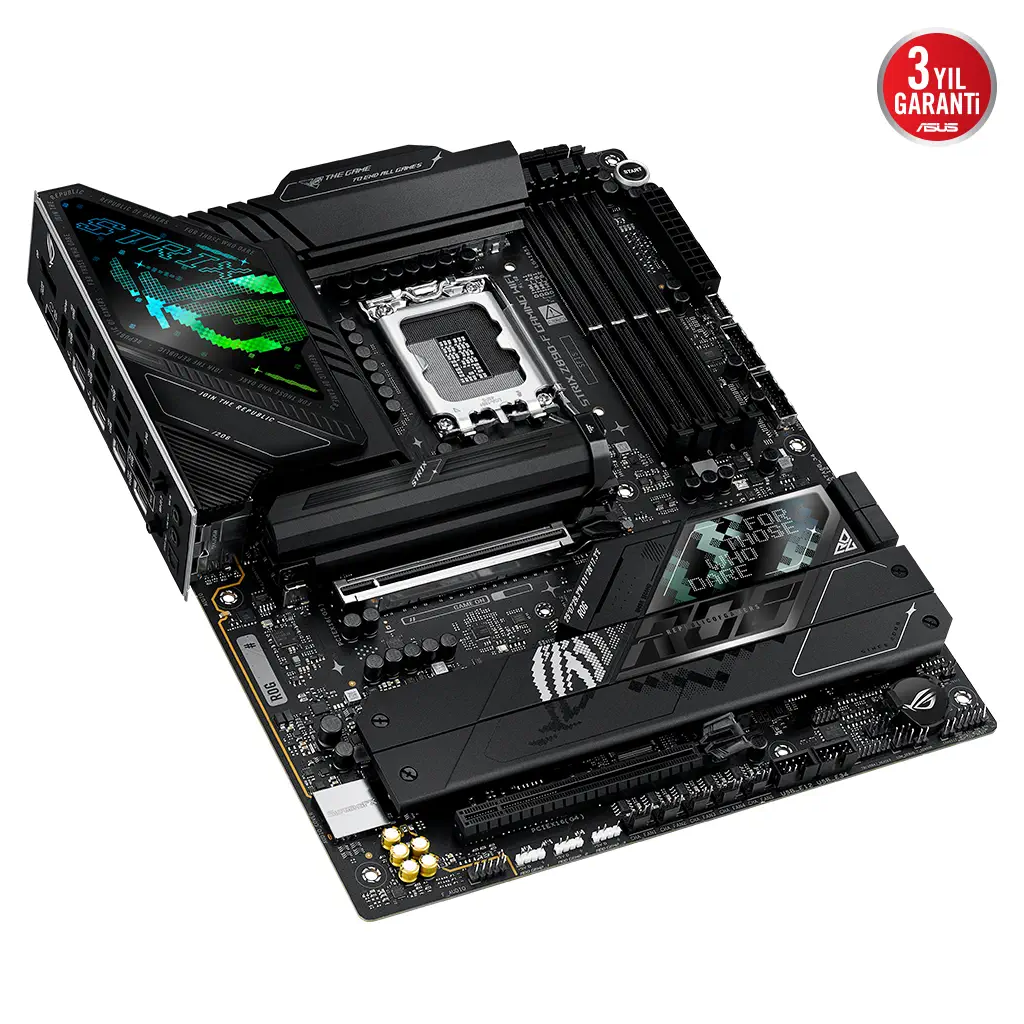 ASUS ROG STRIX Z890-F GAMING WIFI, 8600MHz, 4xDDR5, 5x M.2, HDMI, DP, 2xThunderbolt, 4xType-C, Wi-Fi 7, Bluetooth 5.4, Intel Core Ultra CPU(Seri 2), LGA1851 Soket, Gaming Anakart