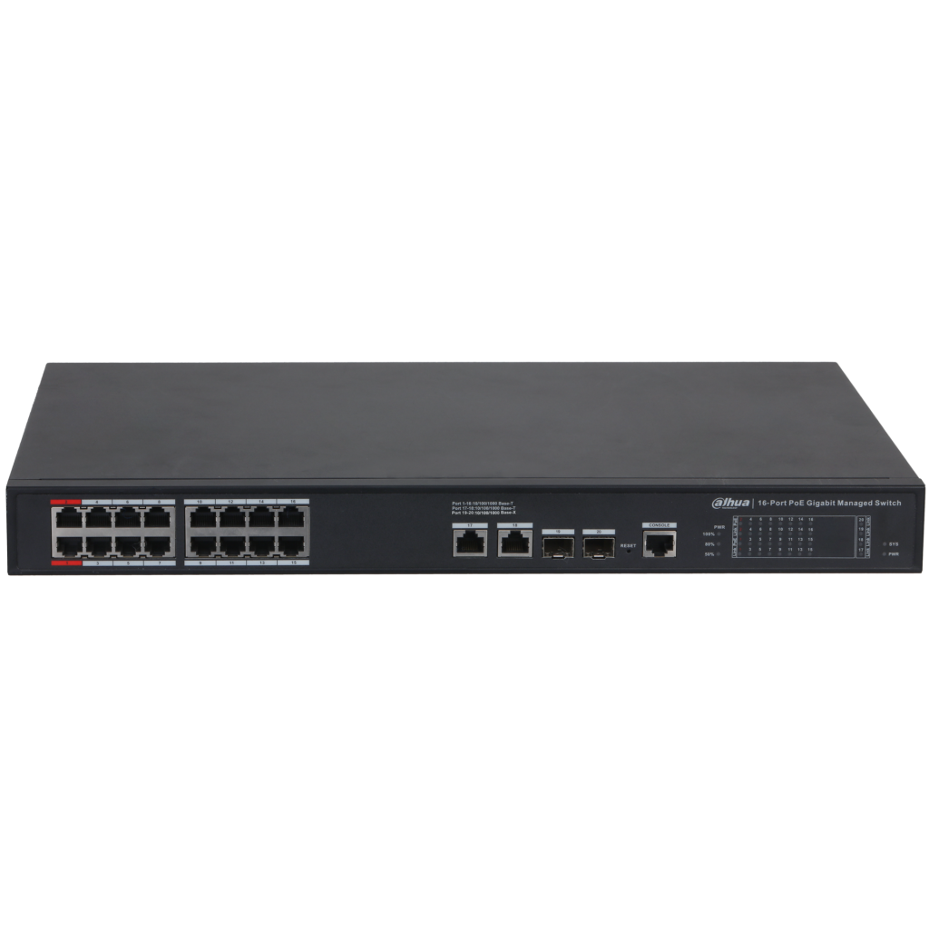 DAHUA S4220-16GT-240, 16 Port, Gigabit, PoE 240W, 2 Port Gigabit Uplink, 2 Port SFP Gigabit Combo, Longe Range 250Mt, Cloud Yönetilebilir, Switch