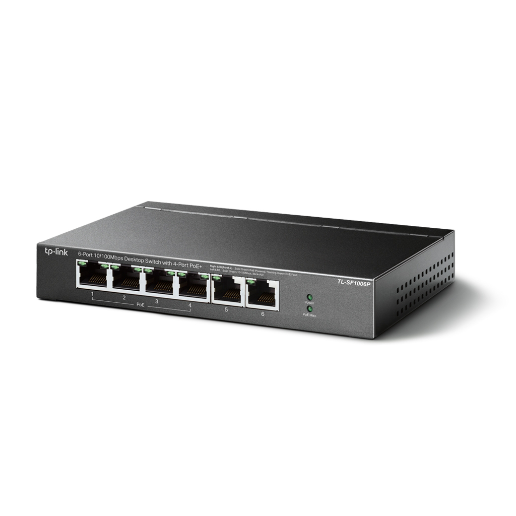 TP-LINK TL-SF1006P 6 Port, MegaBit, 4 Port PoE, 67W, Yönetilemez, Metal Kasalı Switch