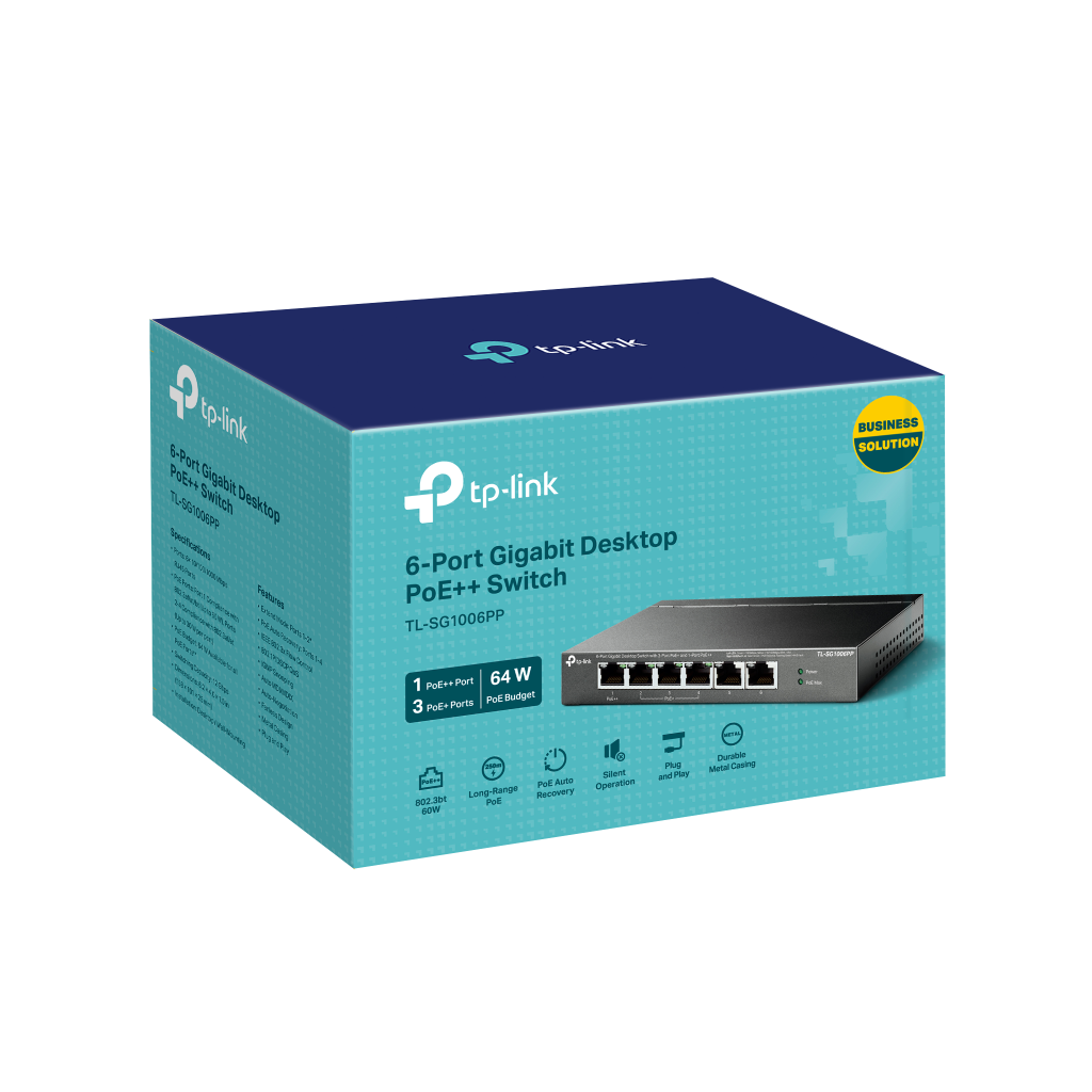 TP-LINK TL-SG1006PP 6 Port, GigaBit, Metal Kasa, 4 Port PoE, 64W, Yönetilemez, Masaüstü Switch