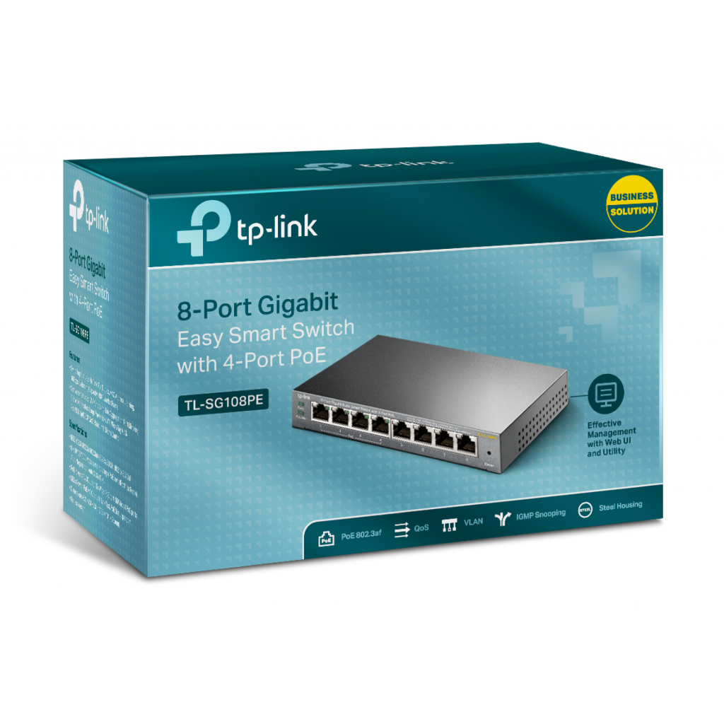 TP-LINK TL-SG108PE, 8 Port, GigaBit, Metal Kasa, 4 Port Poe, 64W, Easy Smart, Yönetilebilir, Masaüstü Switch