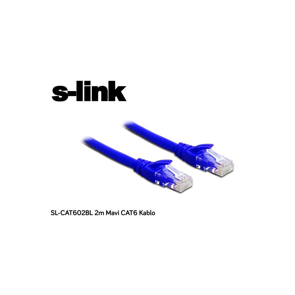 S-LINK SL-CAT602BL, CAT6, Patch, 2Mt, Kablo (Mavi)