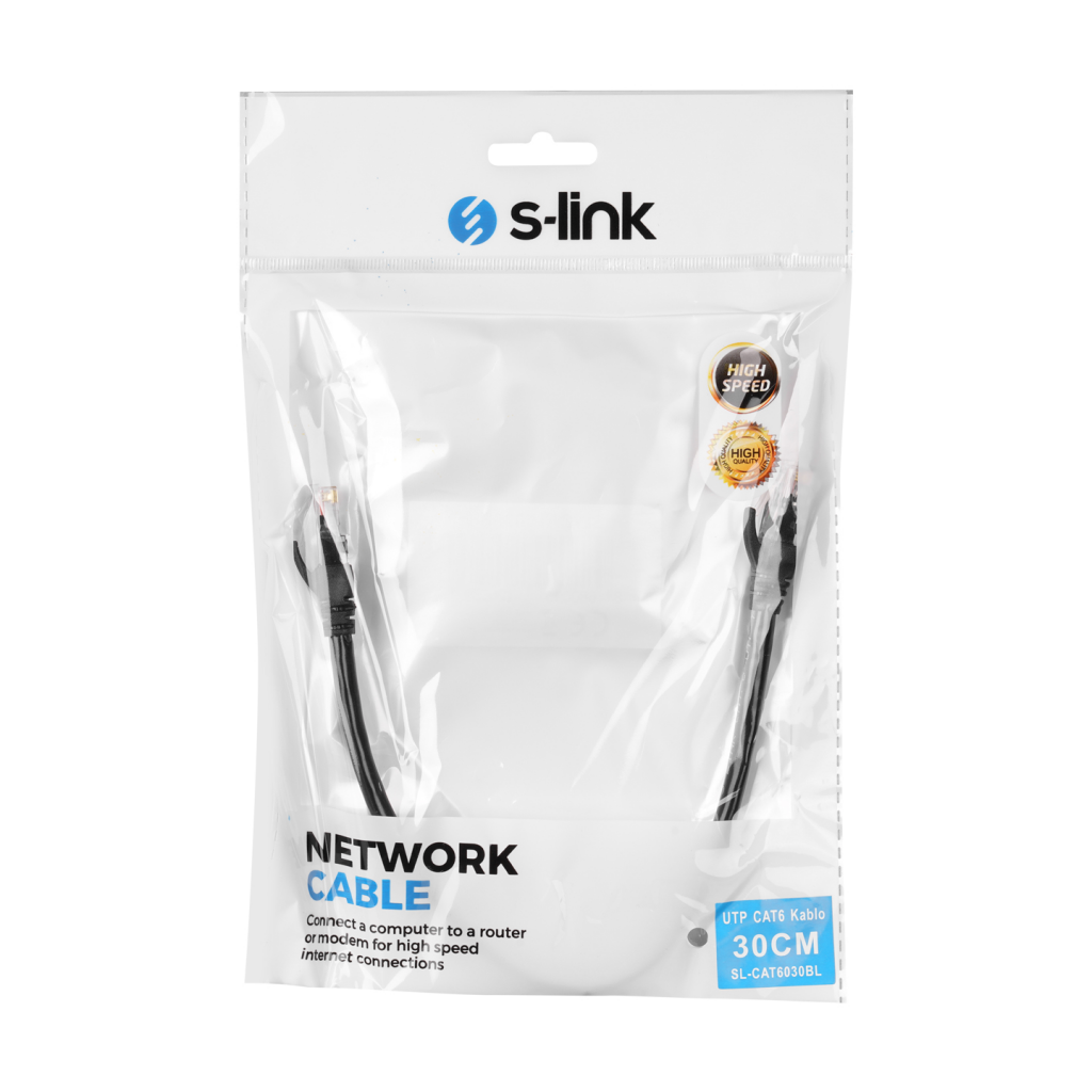 S-LINK SL-CAT6030BK CAT6 Patch 30CM Kablo (Siyah)