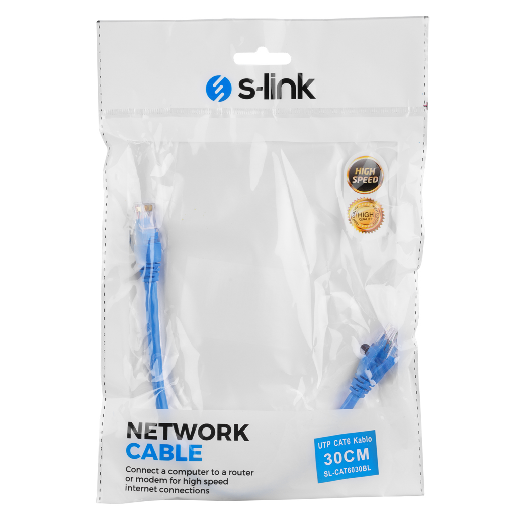 S-LINK SL-CAT6030BL CAT6 Patch 30CM Kablo (Mavi)