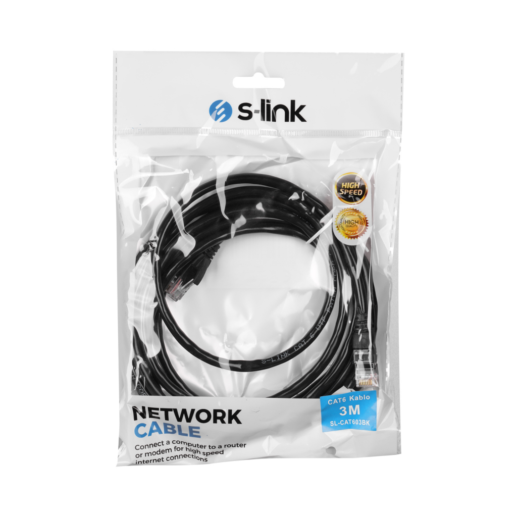 S-LINK SL-CAT603BK, CAT6, Patch, 3Mt, Kablo  (Siyah)