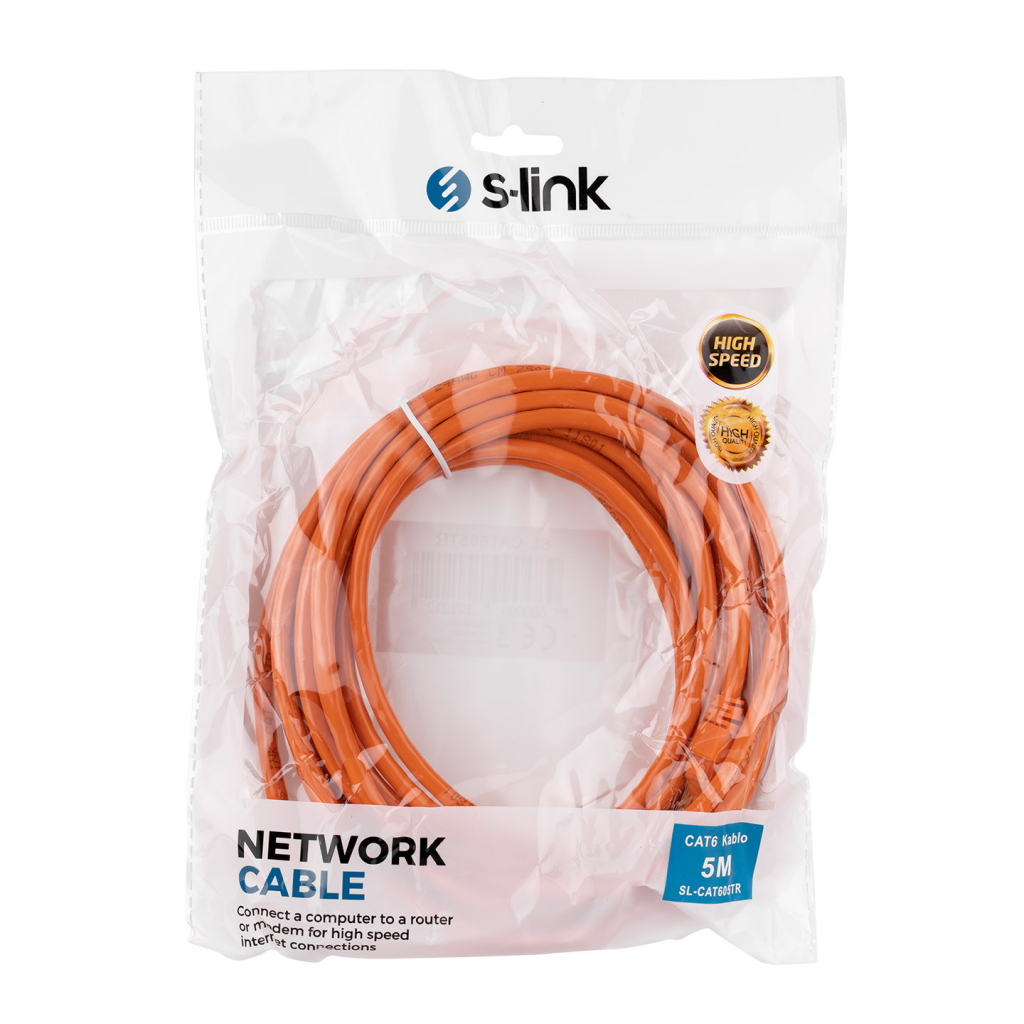 S-LINK SL-CAT605TR, CAT6, Patch, 5Mt, Kablo (Turuncu)