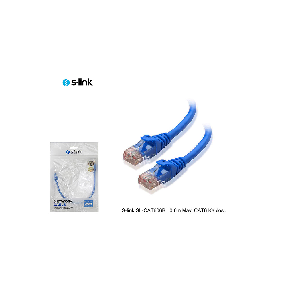 S-LINK SL-CAT606BL CAT6 Patch 60CM Kablo (Mavi)