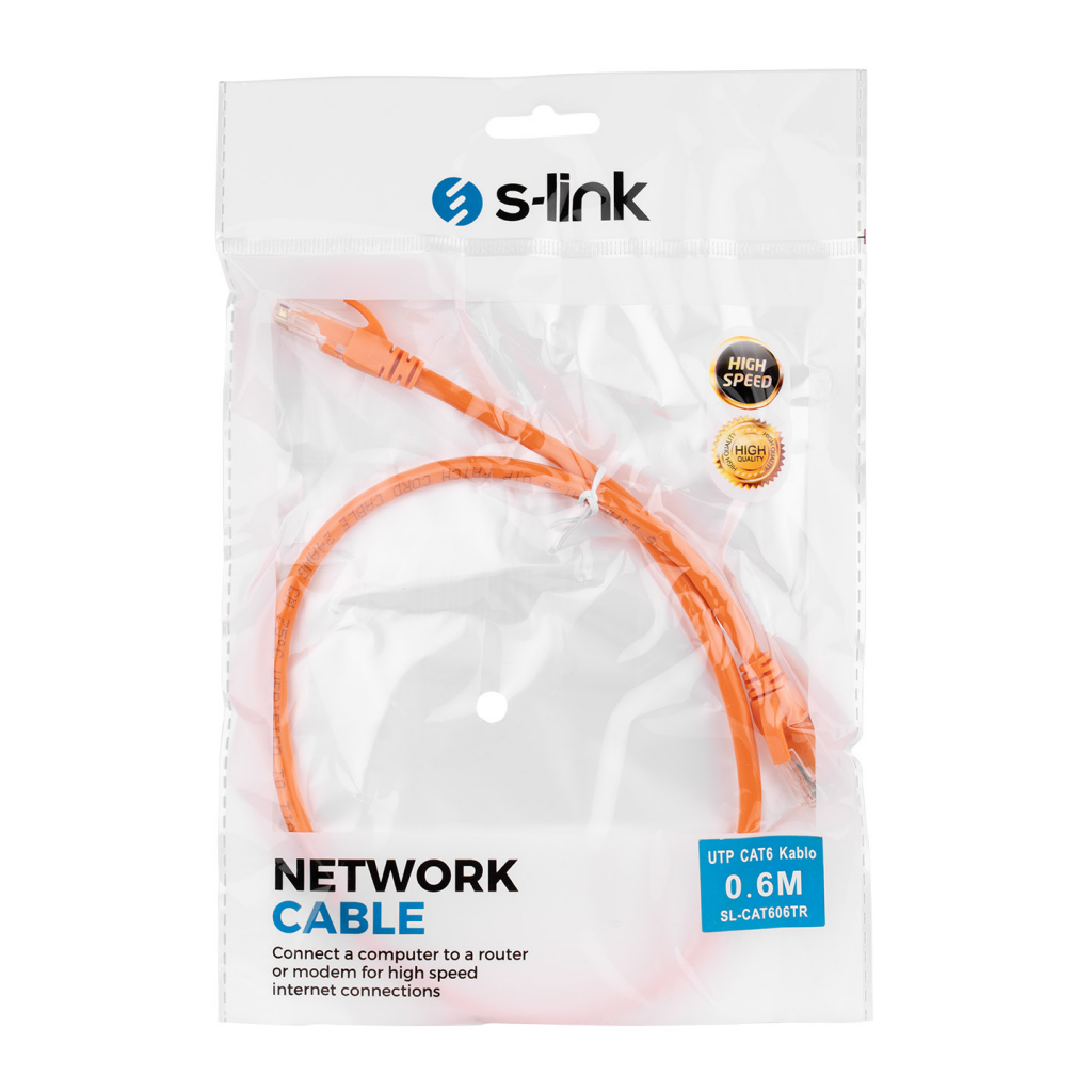 S-LINK SL-CAT606TR CAT6 Patch 60CM Kablo (Turuncu)