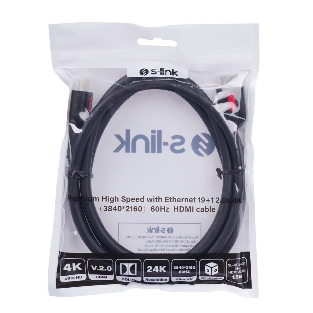 S-LINK SL-HDM4K011, 4K UHD, HDMI v2,0 Kablo.1,5mt.