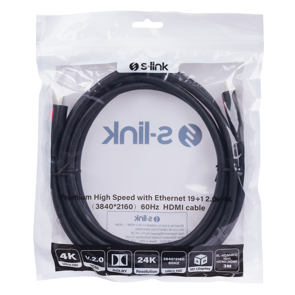 S-LINK SL-HDM4K13, 4K UHD, HDMI v2,0 Kablo.3mt.