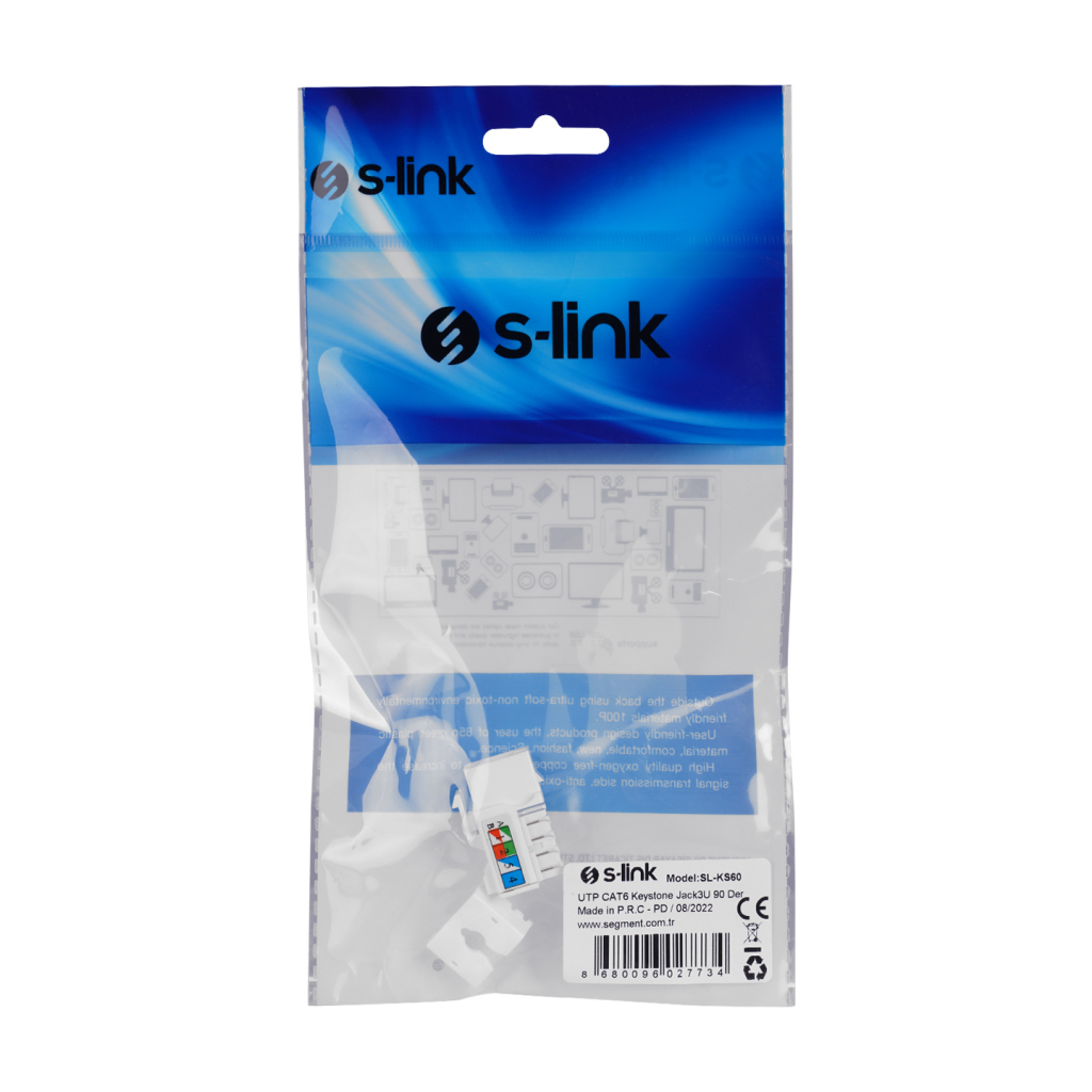 S-LINK SL-KS60, UTP, CAT6, Keystone Jack3U, 90 Derece