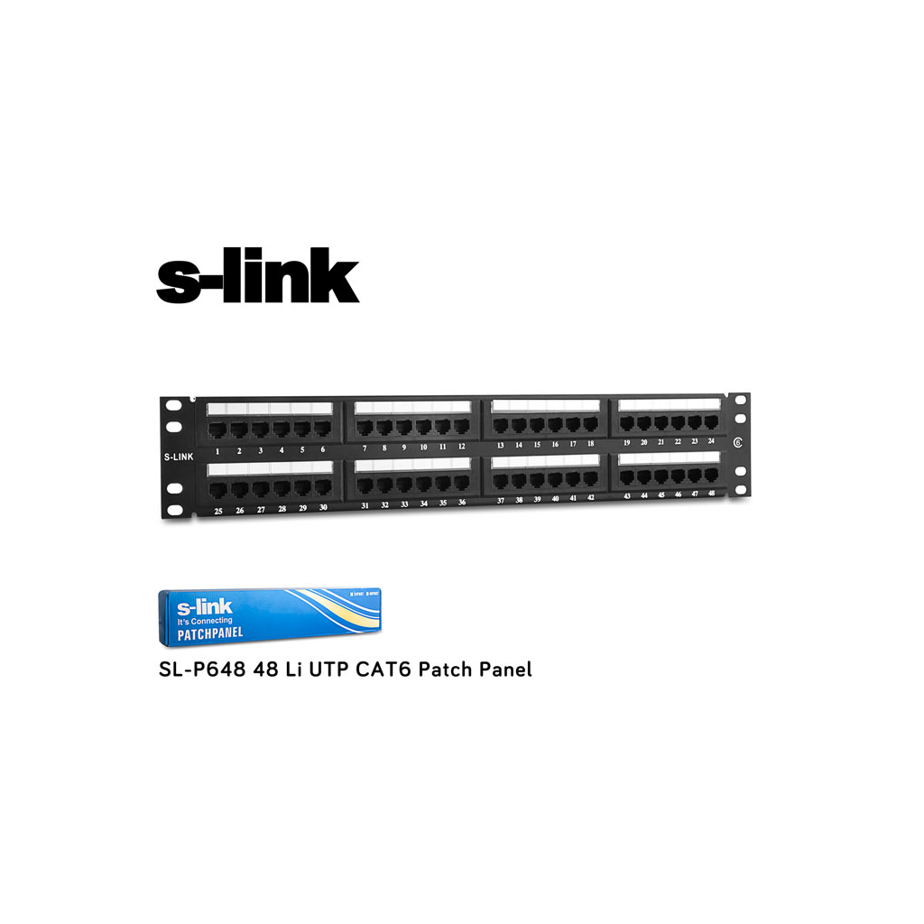 S-LINK SL-P648 Cat6 Patch Panel, 48-Port, UTP, 1U