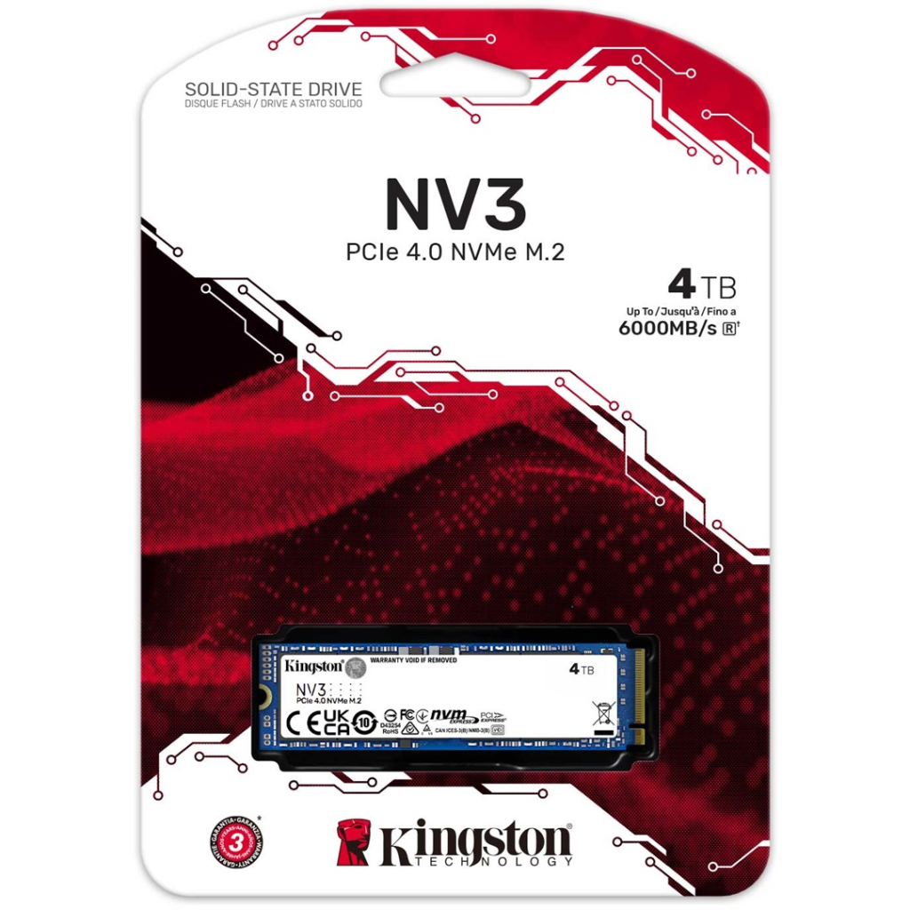 KINGSTON SNV3S/4000G, NV3, 4TB, 6000/5000, Gen4, NVME PCIe M.2 2280, SSD